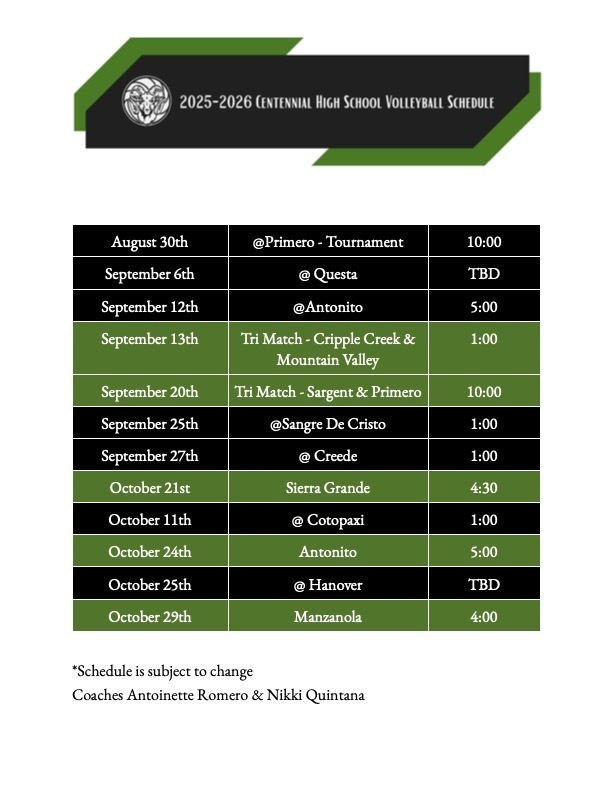 Volleyball schedule