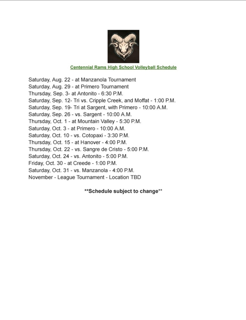 High School Volleyball schedule