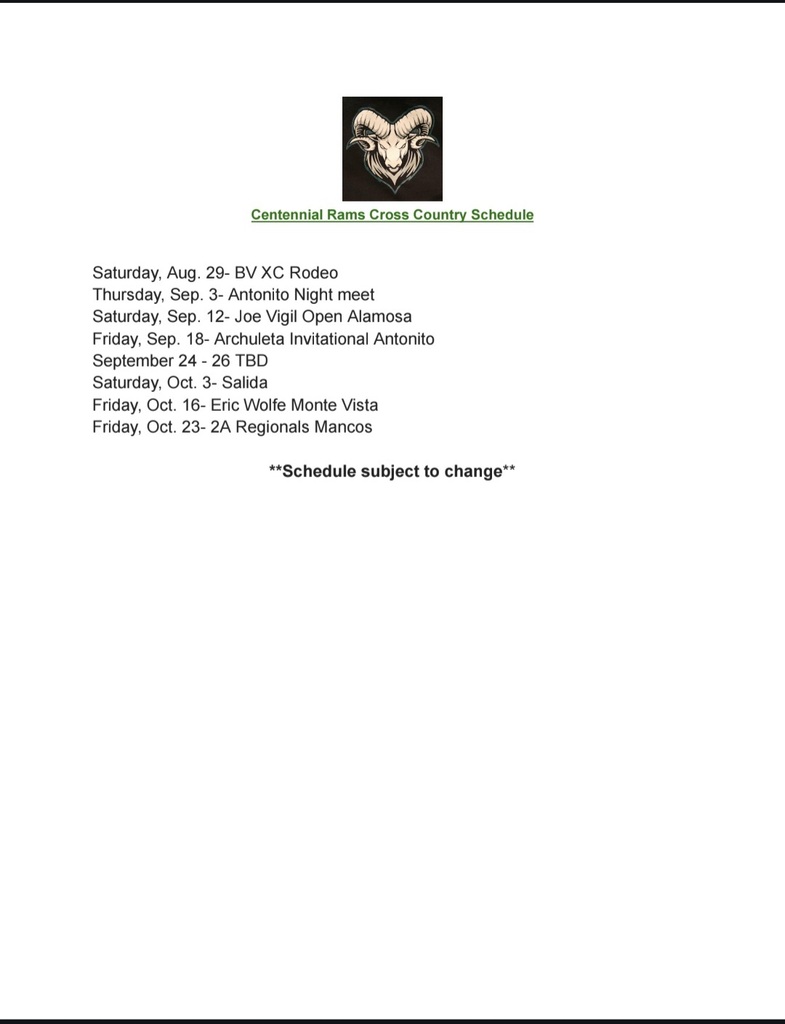 High School Cross Country schedule