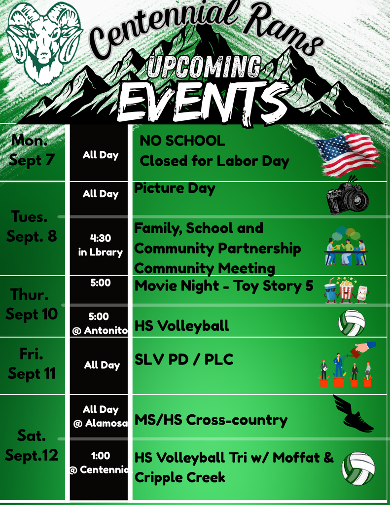 🐏💙 Rams, here’s what’s coming up this week! 💙🐏 Check out our upcoming events and mark your calendars! 📅✨ We hope to see our Rams family out supporting our students, staff, and school community! Let’s make it a great week, Rams!
