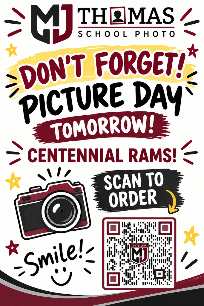 Don’t forget, Centennial Rams! Tomorrow is Picture Day! Make sure you’re ready to smile for your school pictures! Scan the QR code to order your photos and check out the background options. Say cheese, Rams!