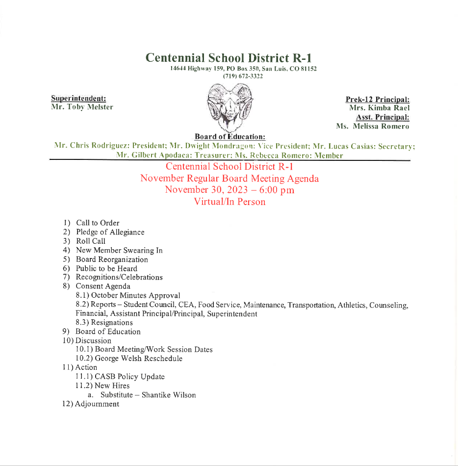 BOARD MEETING AGENDA 