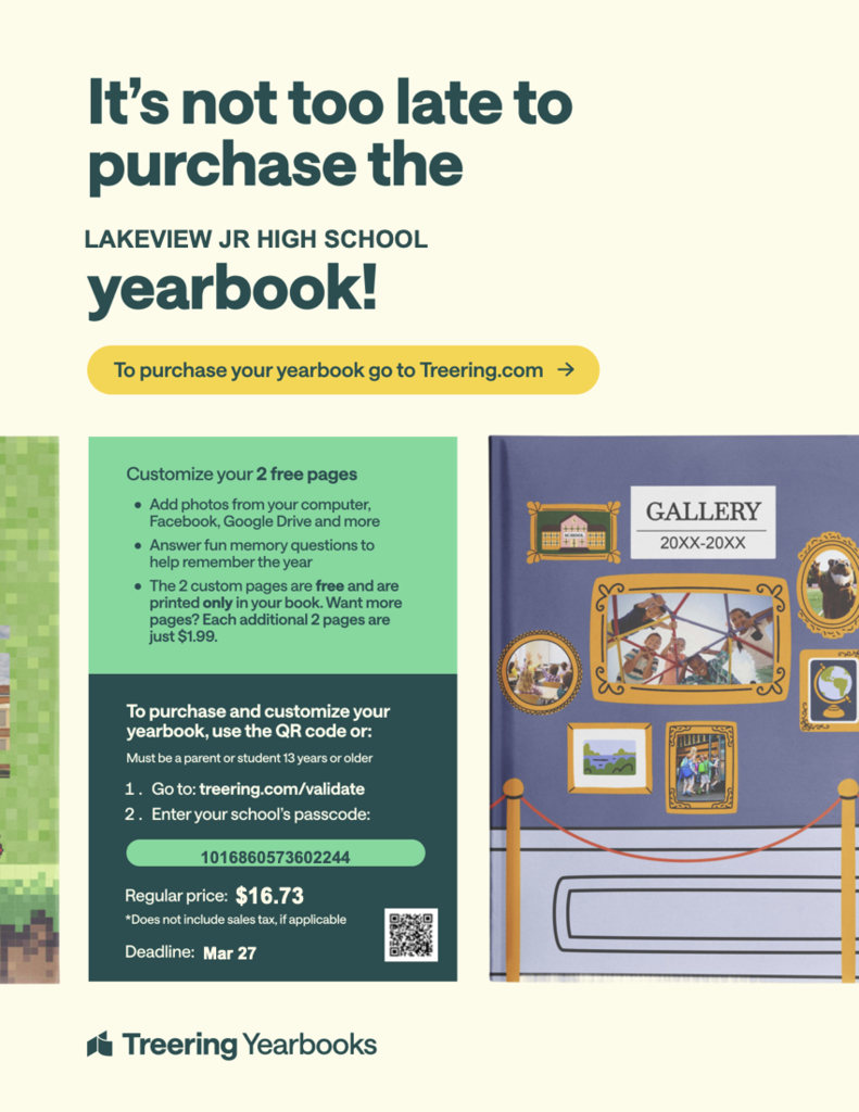 its not too late to purchase your lakeview junior high yearbook