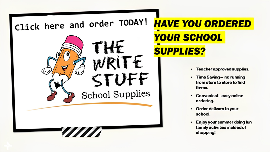 dancing pencil telling you to order school supply kits