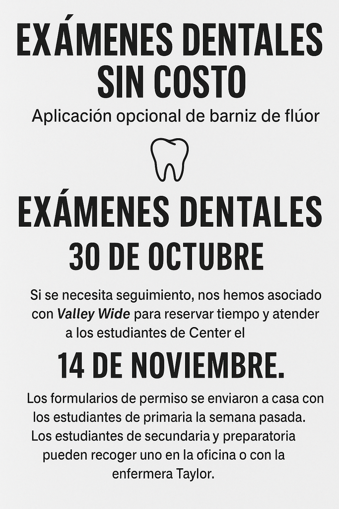 Dental screening is this Thursday!!