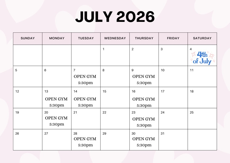 middle school volleyball open gym calendar 