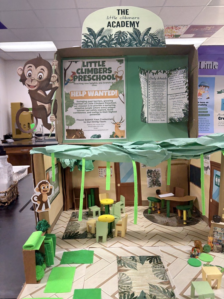 Broome High School's Teacher Cadets, led by Tina Kanipe, designed preschools that focused on a theme, included a letter to parents, and a daily schedule.