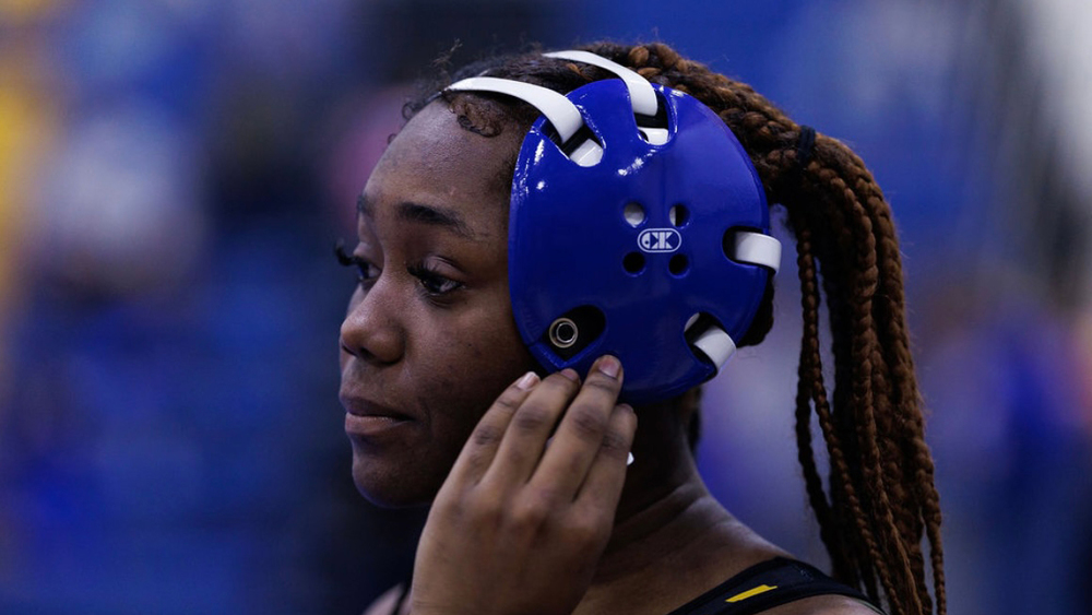 Close up of Center High School wrestler Aireona Ealy .