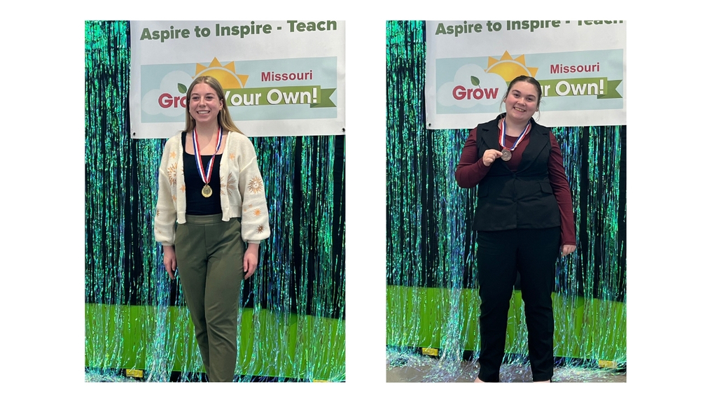 Allison Van Horn and Kennady Lingle pose with their awards at the Aspiring Educators Competition.