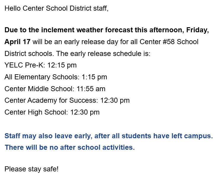 Early dismissal today