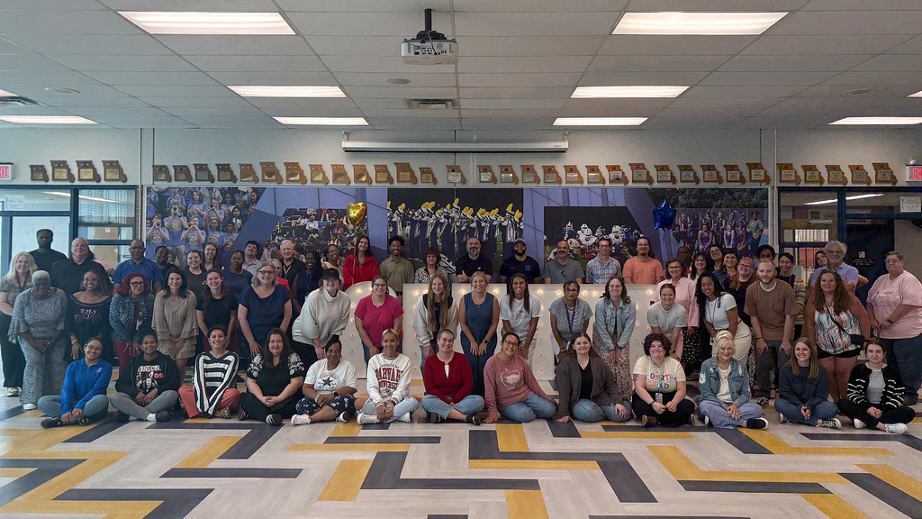 The new 2026-27 Center School District staff stand in a group in the CHS cafeteria.