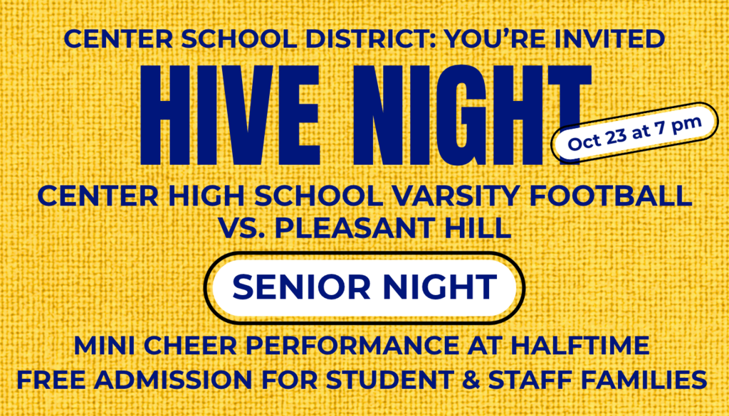 Hive Night Oct 23 at 7 pm. Free admission for student and staff families.