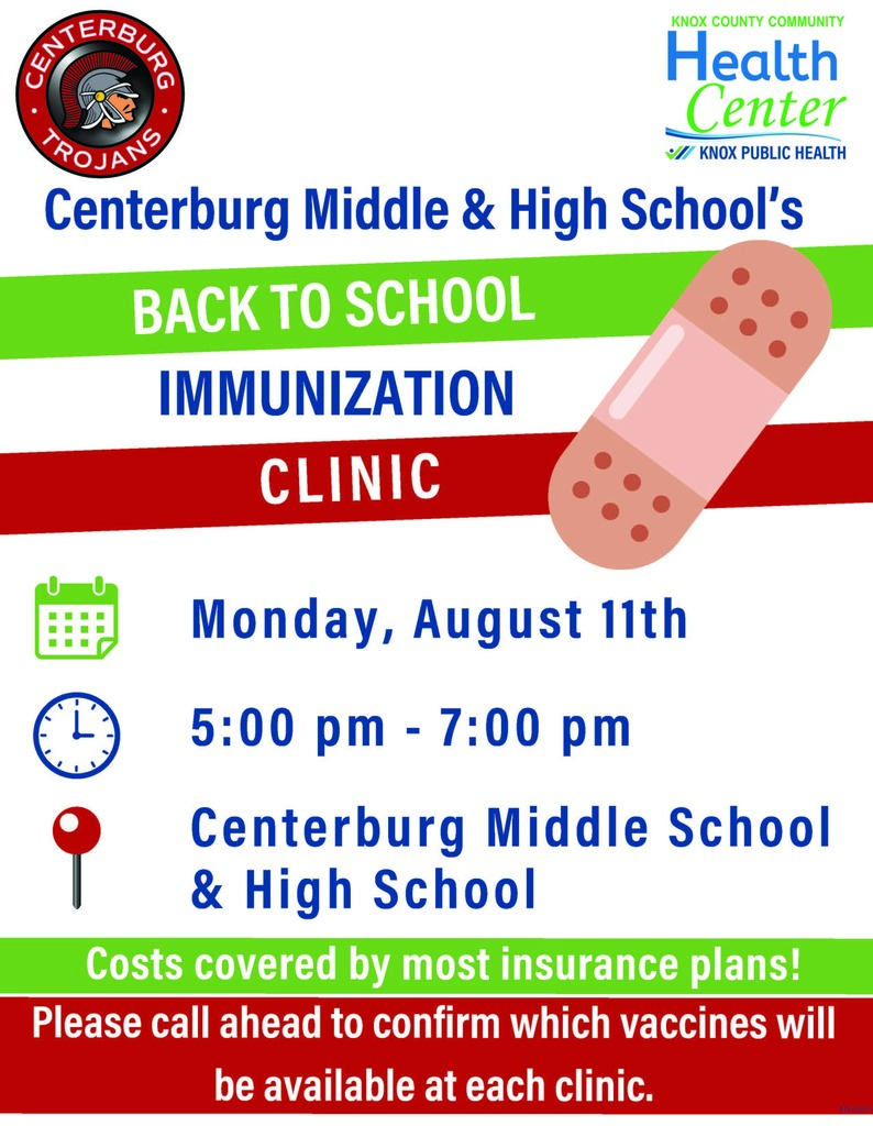 Centerburg School District_2025 Back to School Immunization Clinic Schedule Flyer_Page_1