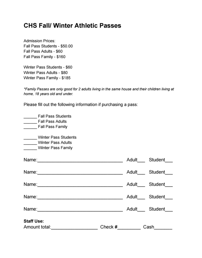 Winter Sports Pass Form