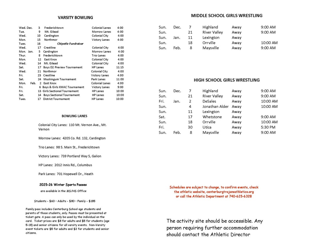 Winter Sports Schedule 25-6 Pg