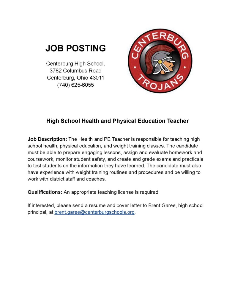 JOB POSTING - HS Health & PE Teacher