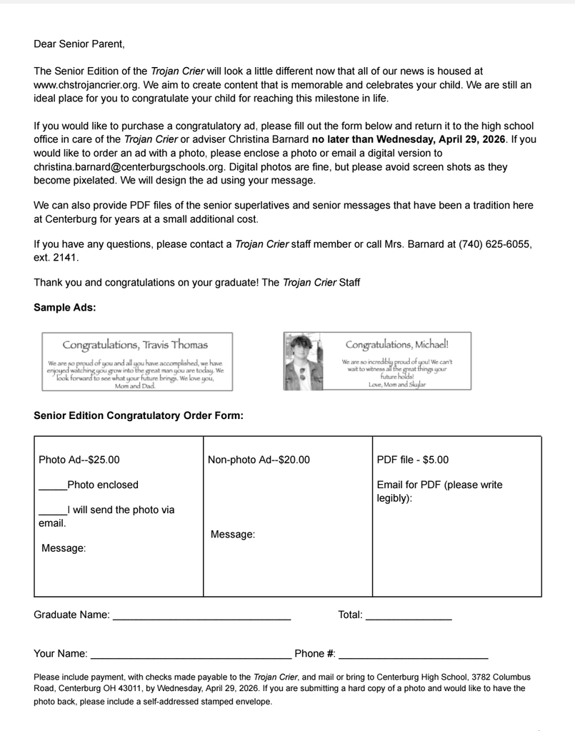 Senior Crier Ad Information