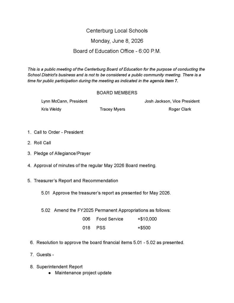 June 2026 Agenda