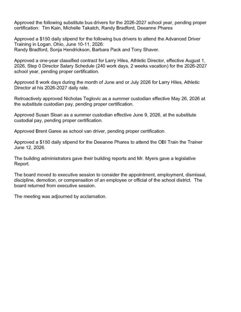 Centerburg June School Board Minutes