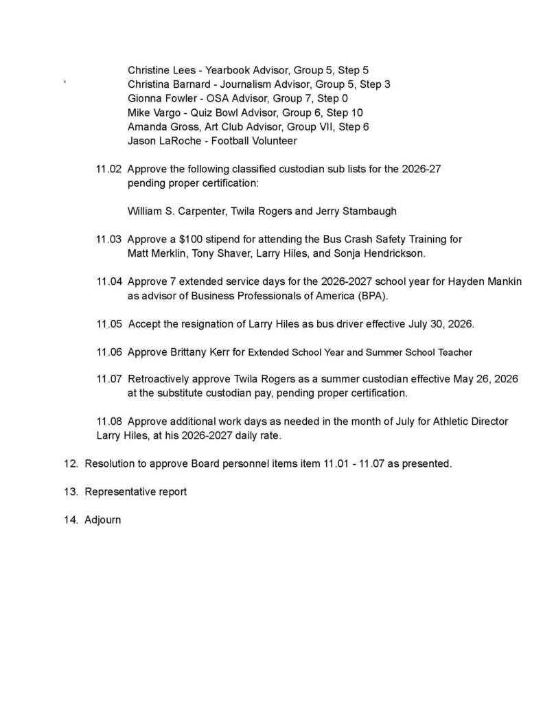 July Agenda
