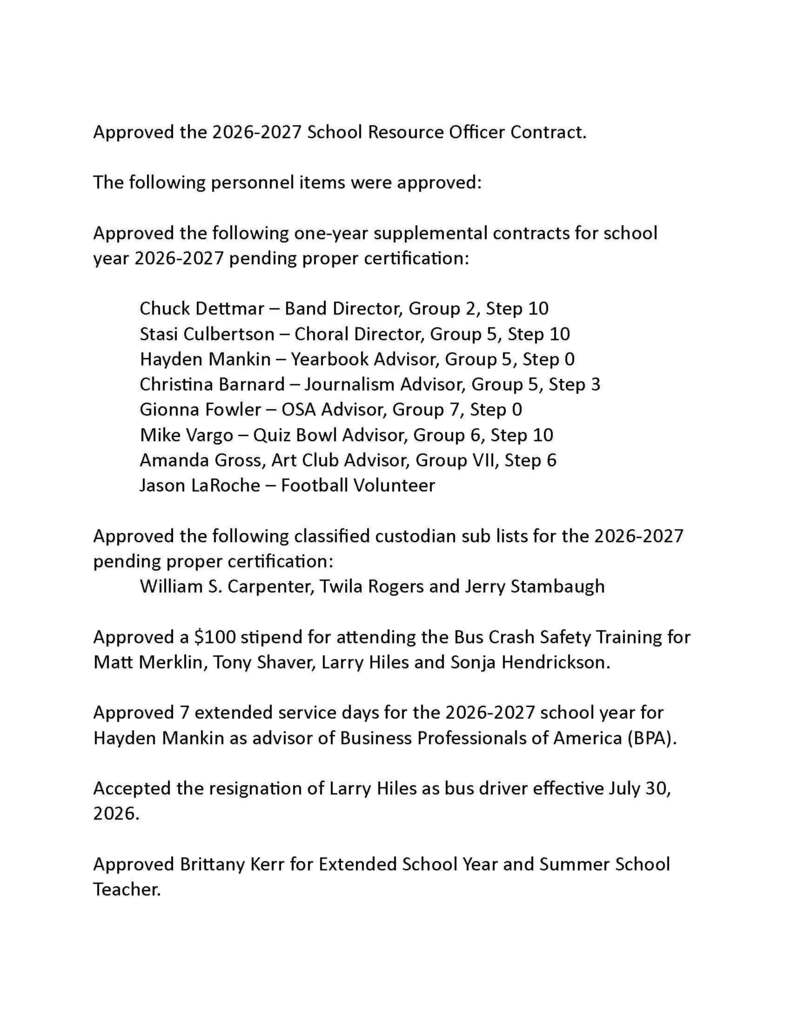 Centerburg Board of Education July Update