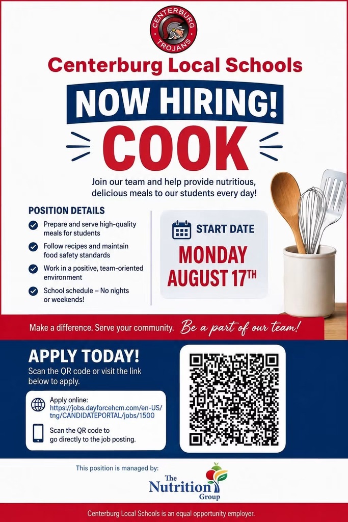 Come join our amazing cafeteria team! 