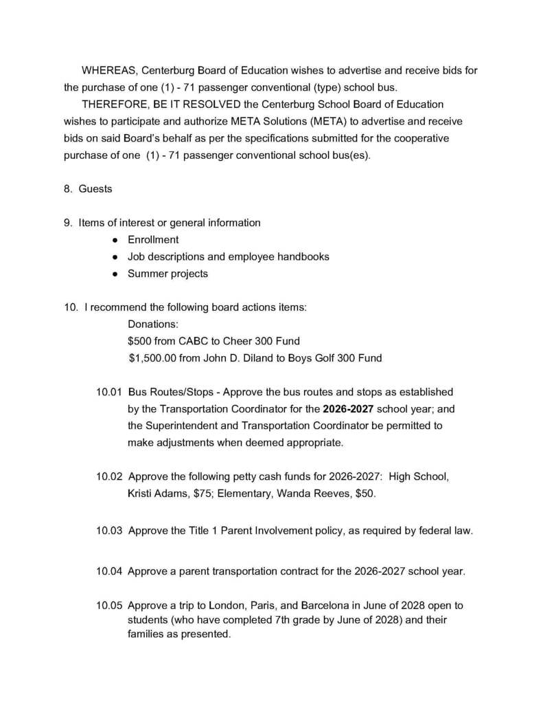 August School Board Agenda