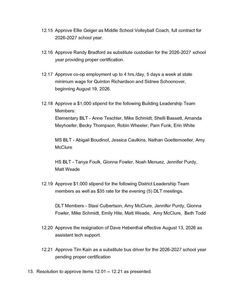 August School Board Agenda