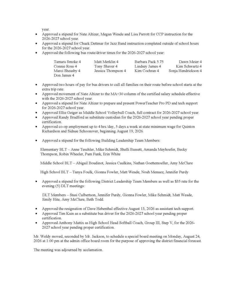 August School Board Update 2026