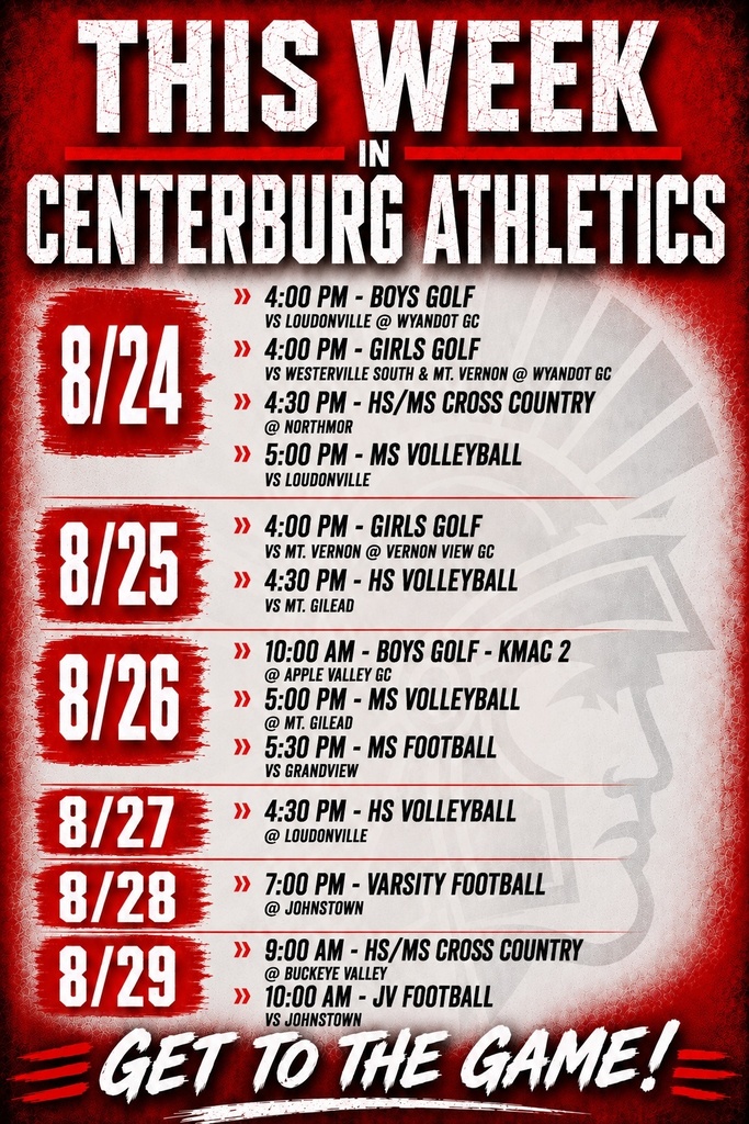 8/24-8/29 Athletic Schedule