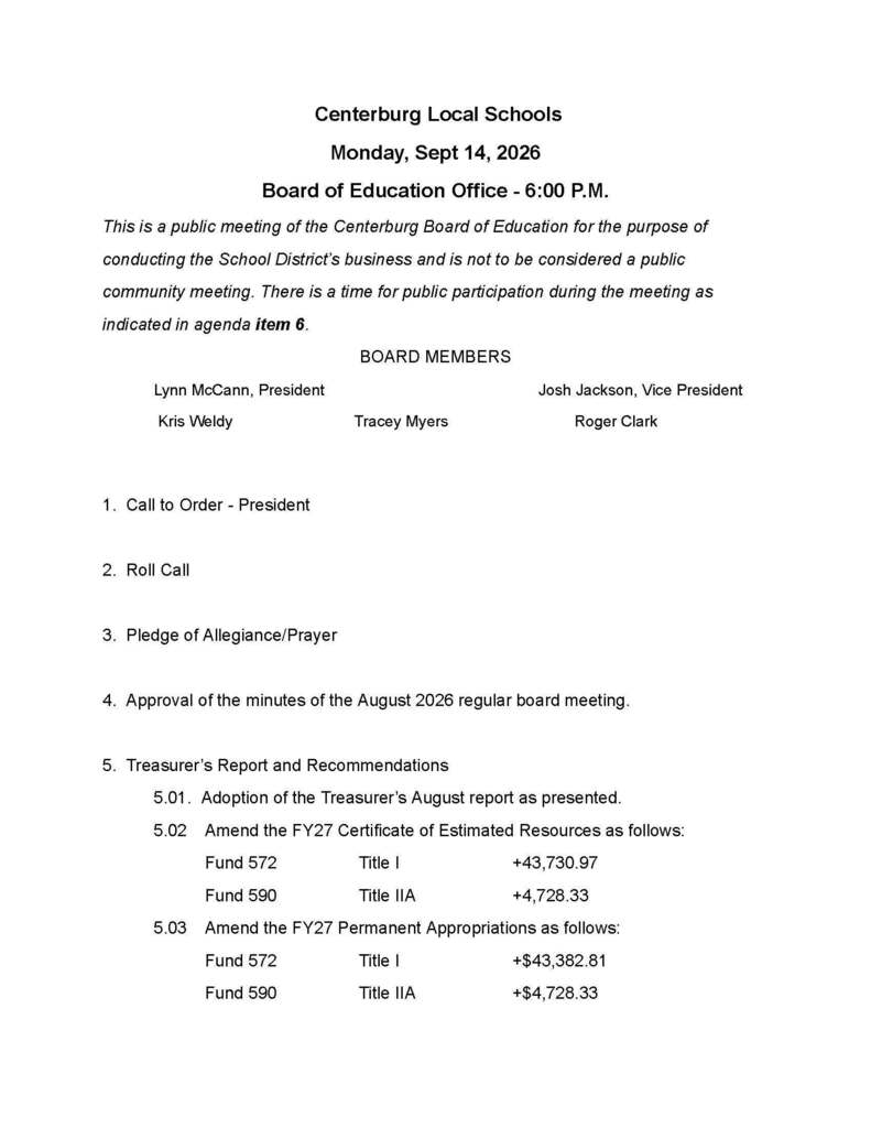 September Agenda