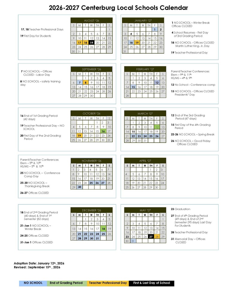 REVISED 2026-2027 School Calendar