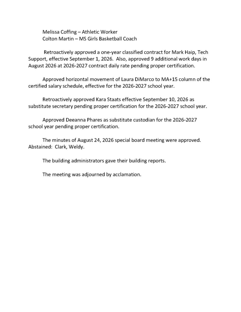 September School Board Meeting