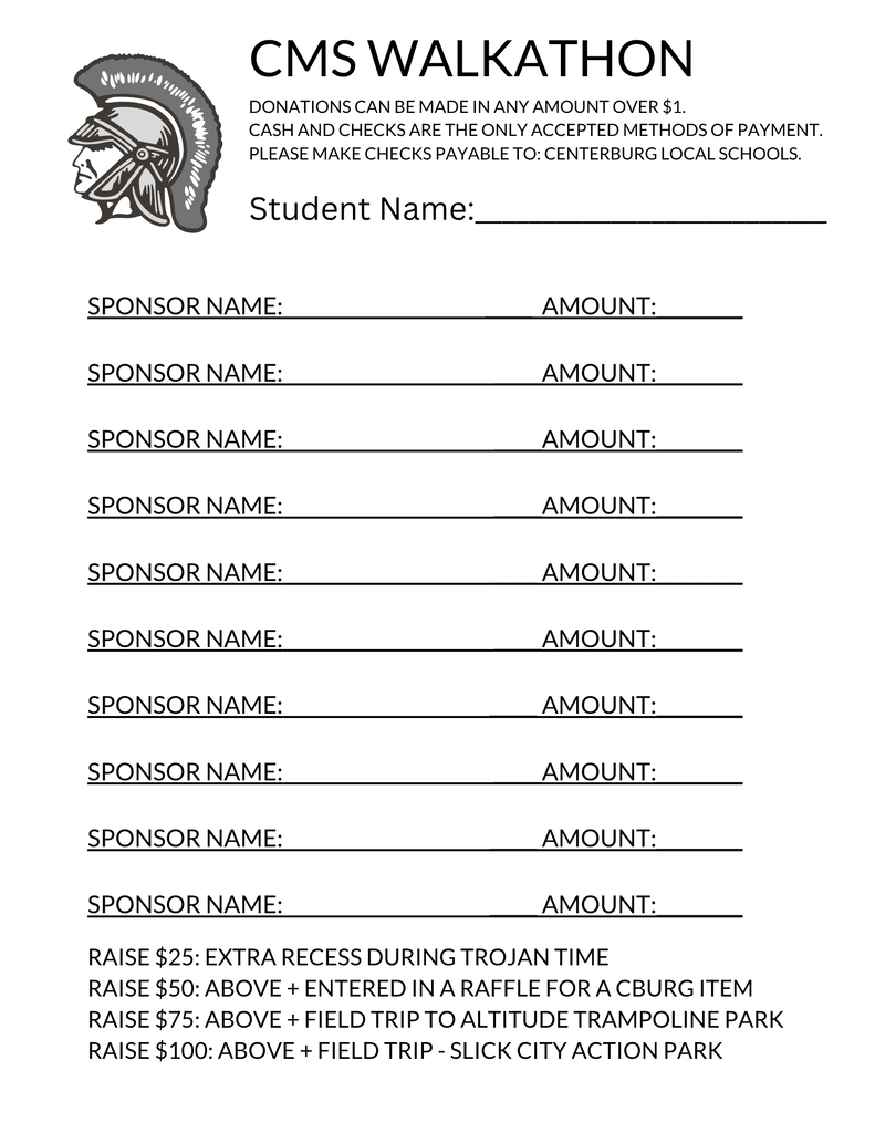 Walk a thon sponsor sheet