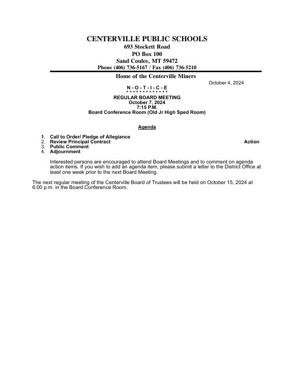 board meeting agenda 10-7-24