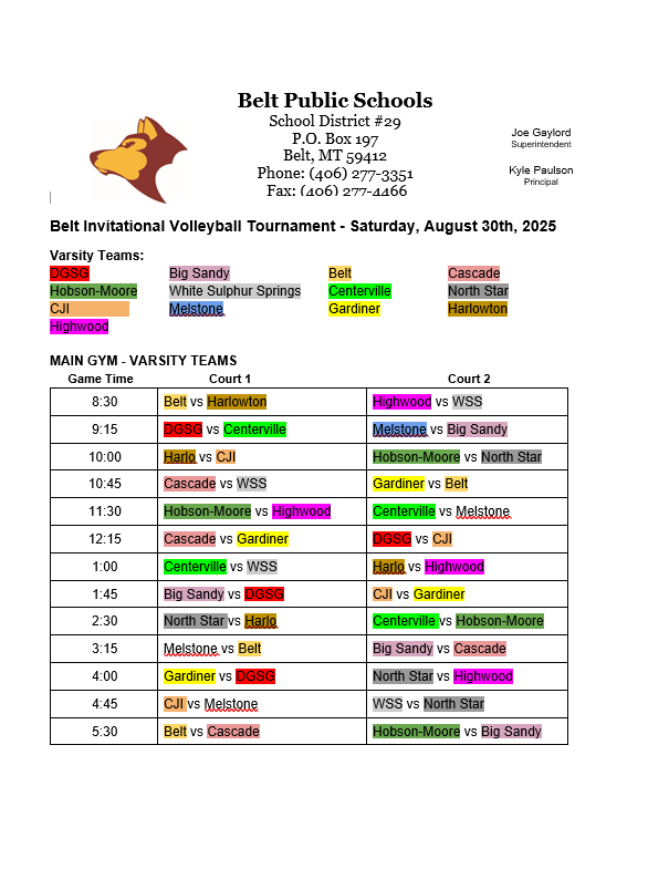 husky head logo, schedule for volleyball tournament