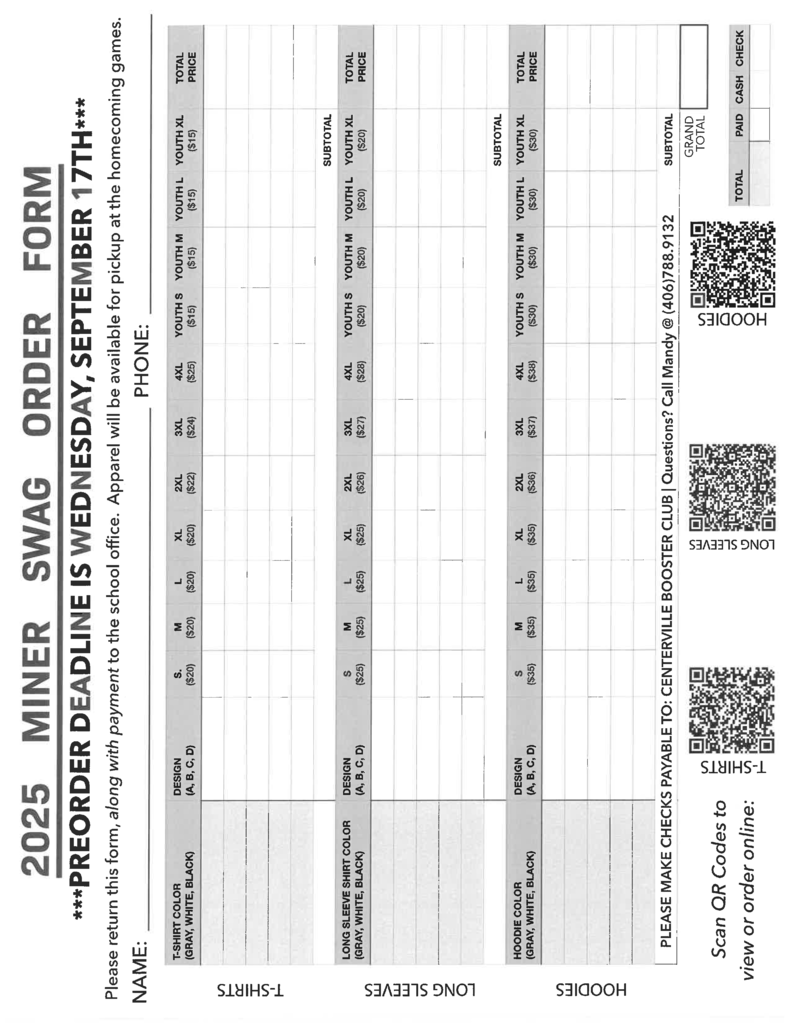 Miner Gear Order Form