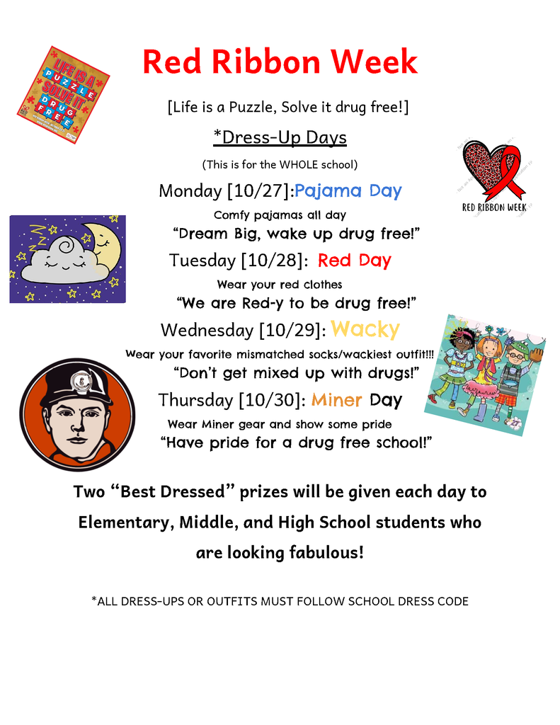 heart with ribbon, cloud with moon, miner head logo, red ribbon week logo, kids in funny ourfits