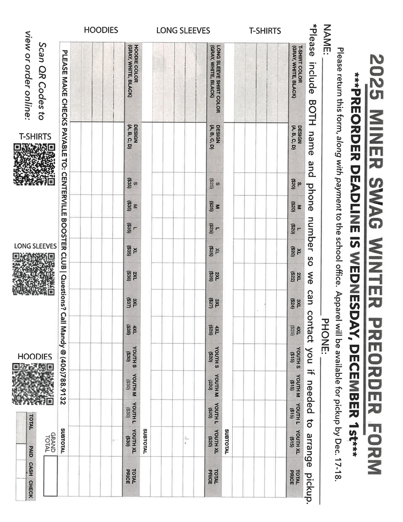 miner gear order form