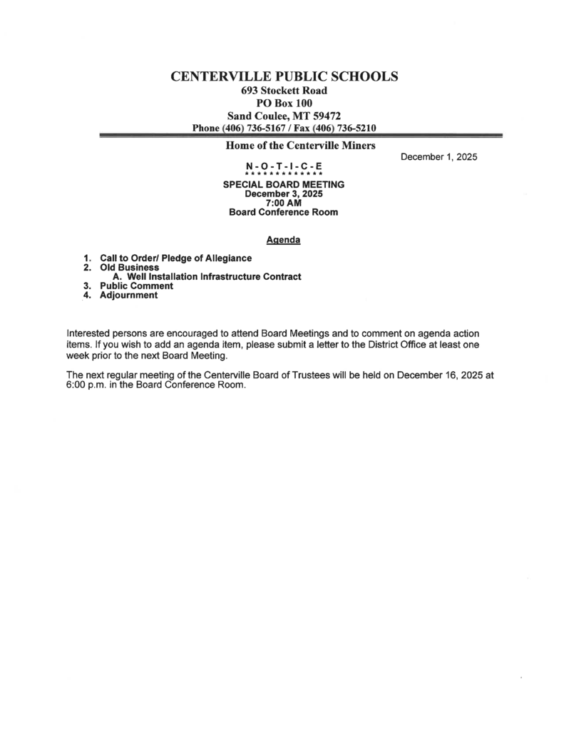 12-3-25 Special Board Meeting