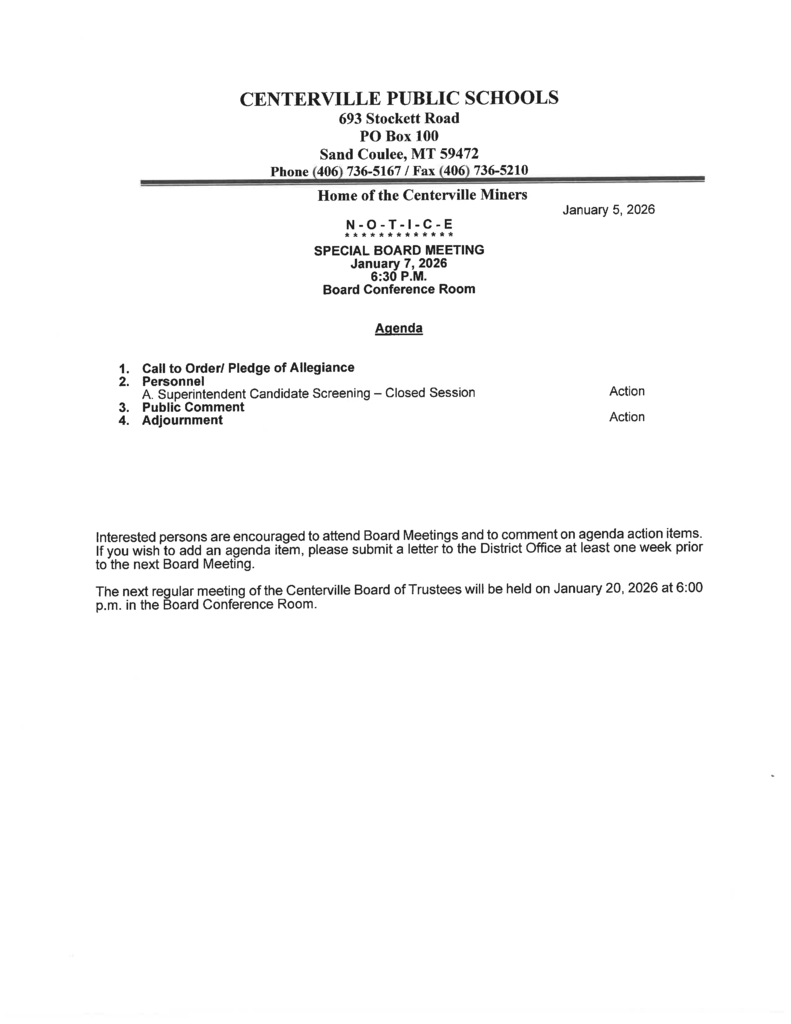 special board mtg 1-7-26