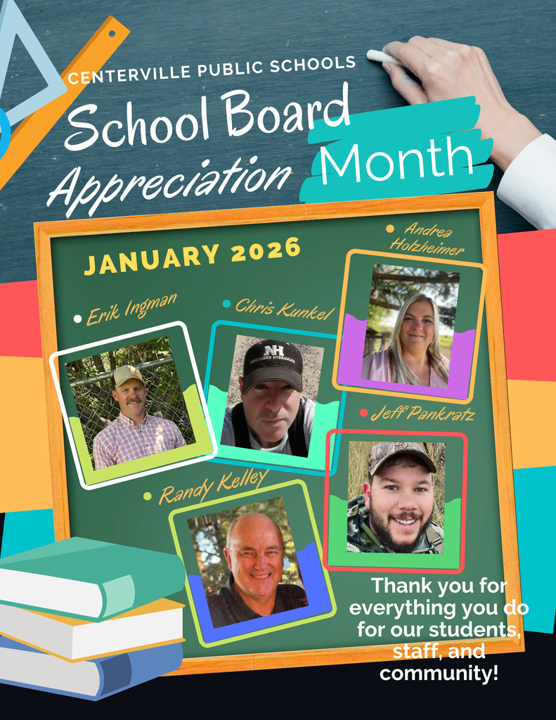 ruler, chalkboard, stack of books, hand holding chalk, photos of 5 school board members