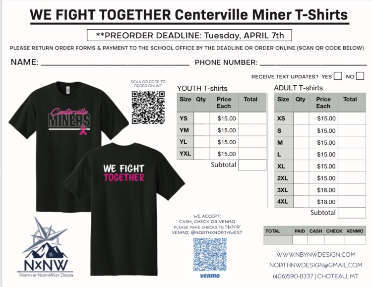order form for shirts, 2 shirts with pink breast cancer awareness ribbon