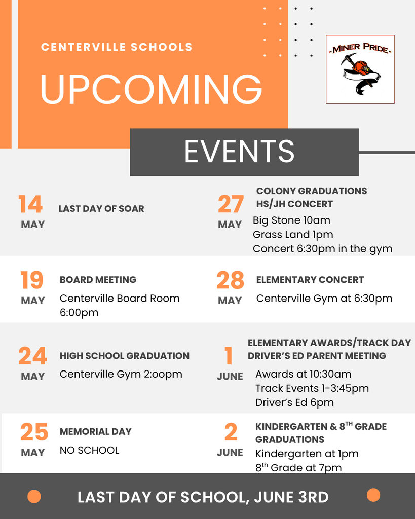 miner hard hat, pickaxe, and ribbon, schedule of events
