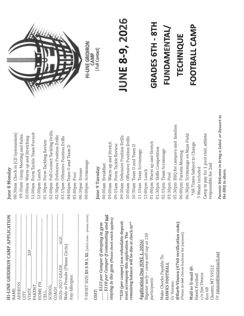 football helmet and camp registration form