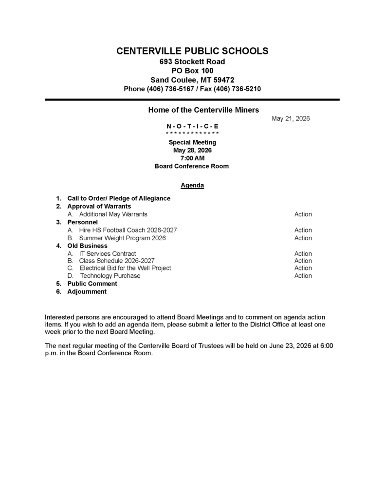 special board meeting agenda 5-28-26