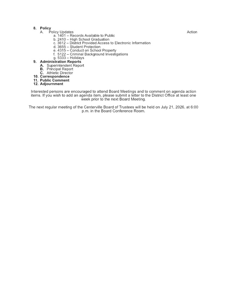 board agenda