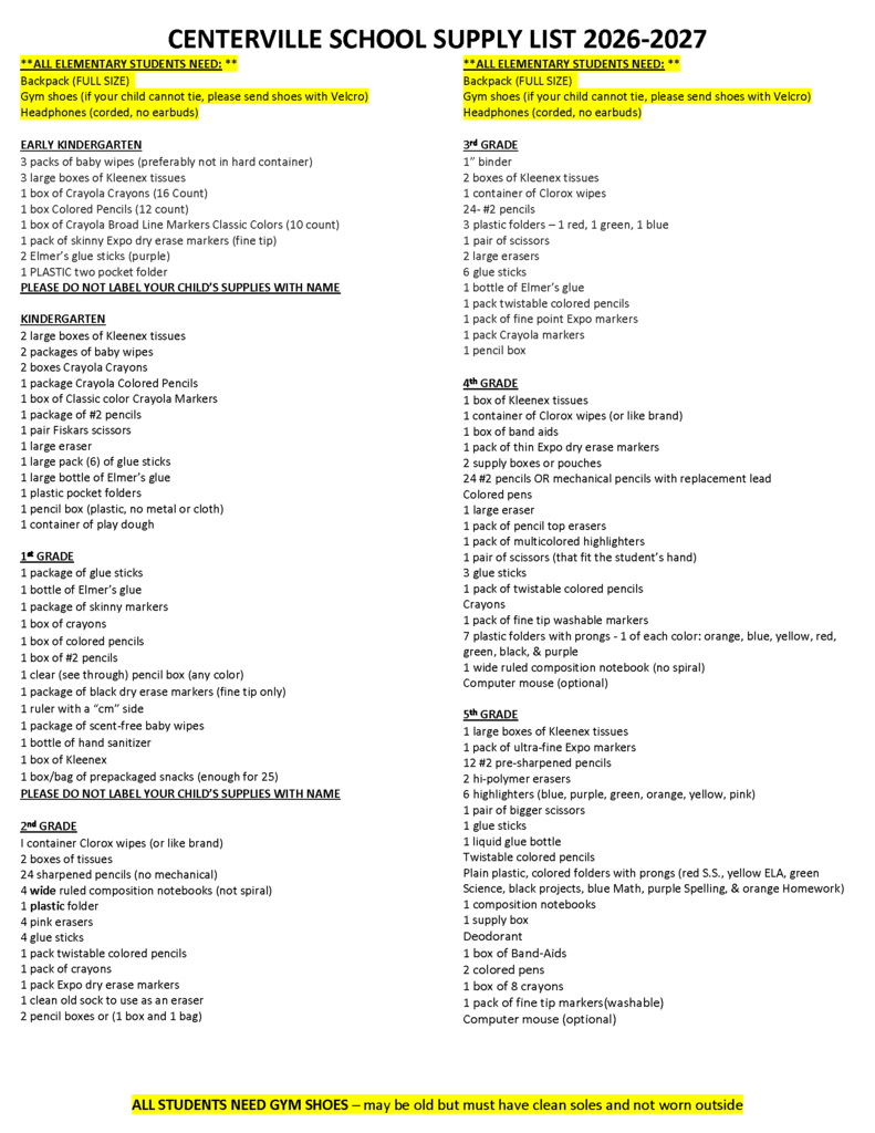 School Supply List 26-27