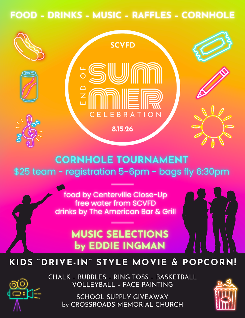 hot dog, ticket, soda can, crayon, treble and music notes, sun, man playing corn hole, four people standing, movie projector, bucket of popcorn