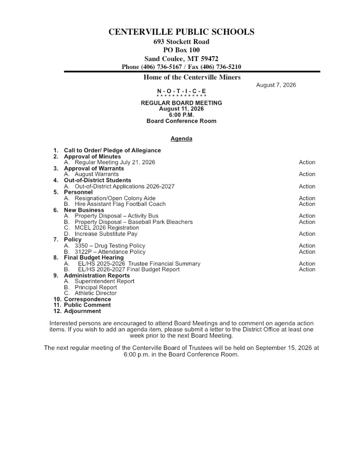 board meeting agenda 8-11-26
